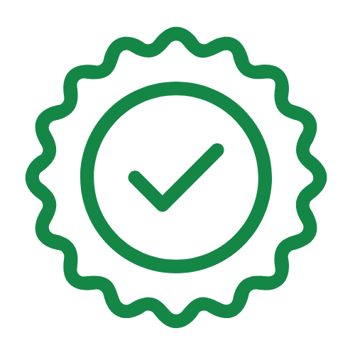Green circular badge icon with checkmark