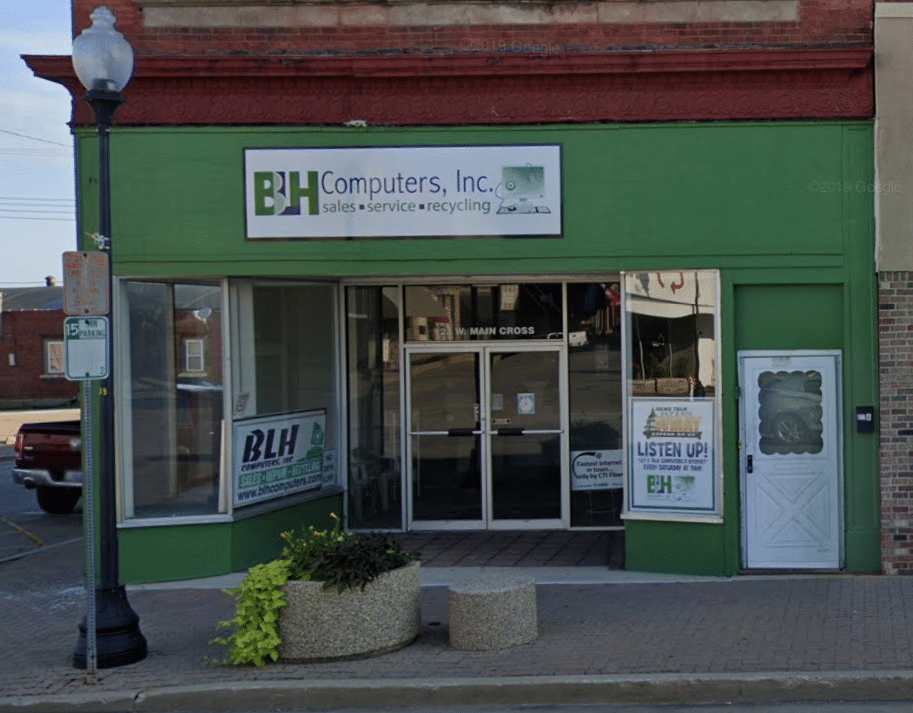 BLH Computers retail storefront with green exterior